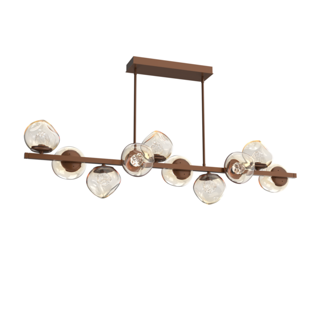 PLB0095-T0-BB-FA-Hammerton-Studio-Luna-10-light-twisted-branch-linear-chandelier-with-burnished-bronze-finish-and-amber-blown-glass-with-floret-clear-cast-glass-diffusers-and-LED-lamping