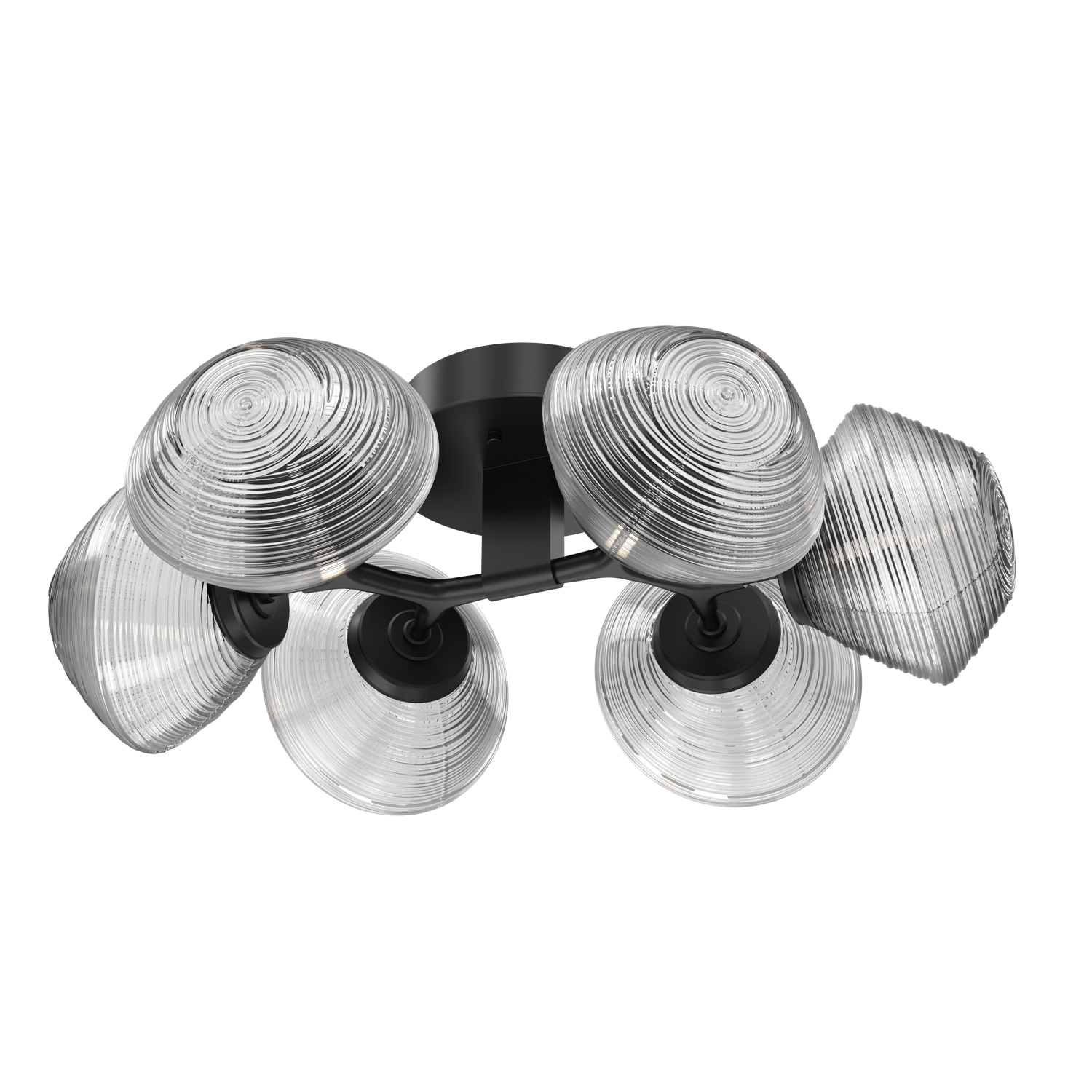 CLB0089-01-MB-C-Hammerton-Studio-Mesa-6-light-organic-flush-mount-ceiling-light-with-matte-black-finish-and-clear-blown-glass-shades-and-LED-lamping