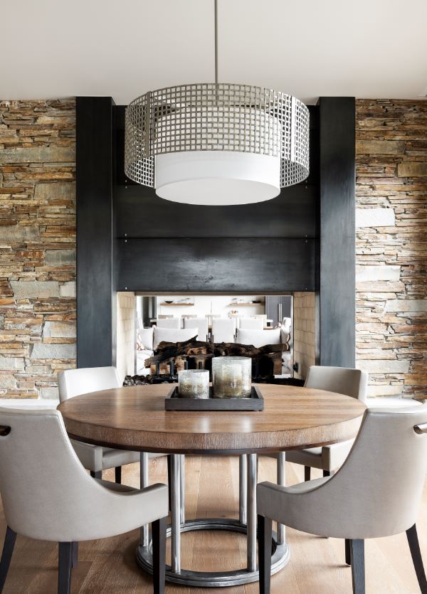 Tweed Drum w/Linen Shade Chandelier | Mark + Aly Interior Design, Rebekah Westover Photography