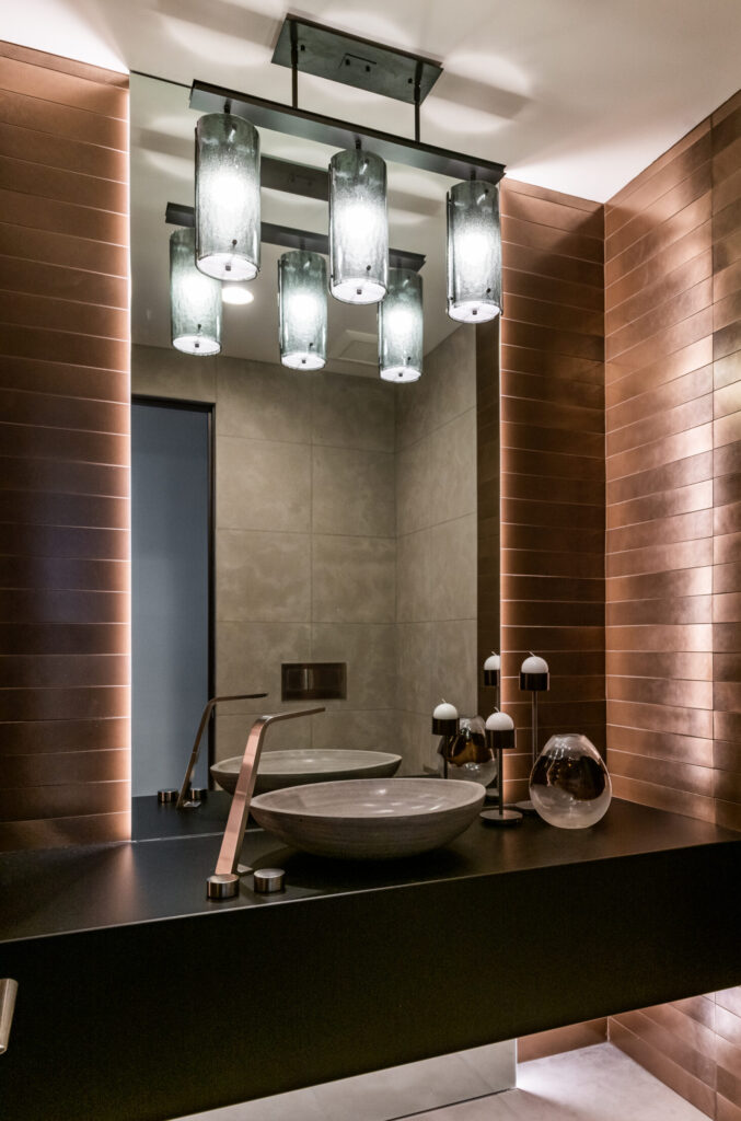 Textured Glass Linear Pendant Chandelier | Mark + Aly Interior Design, Rebekah Westover Photography