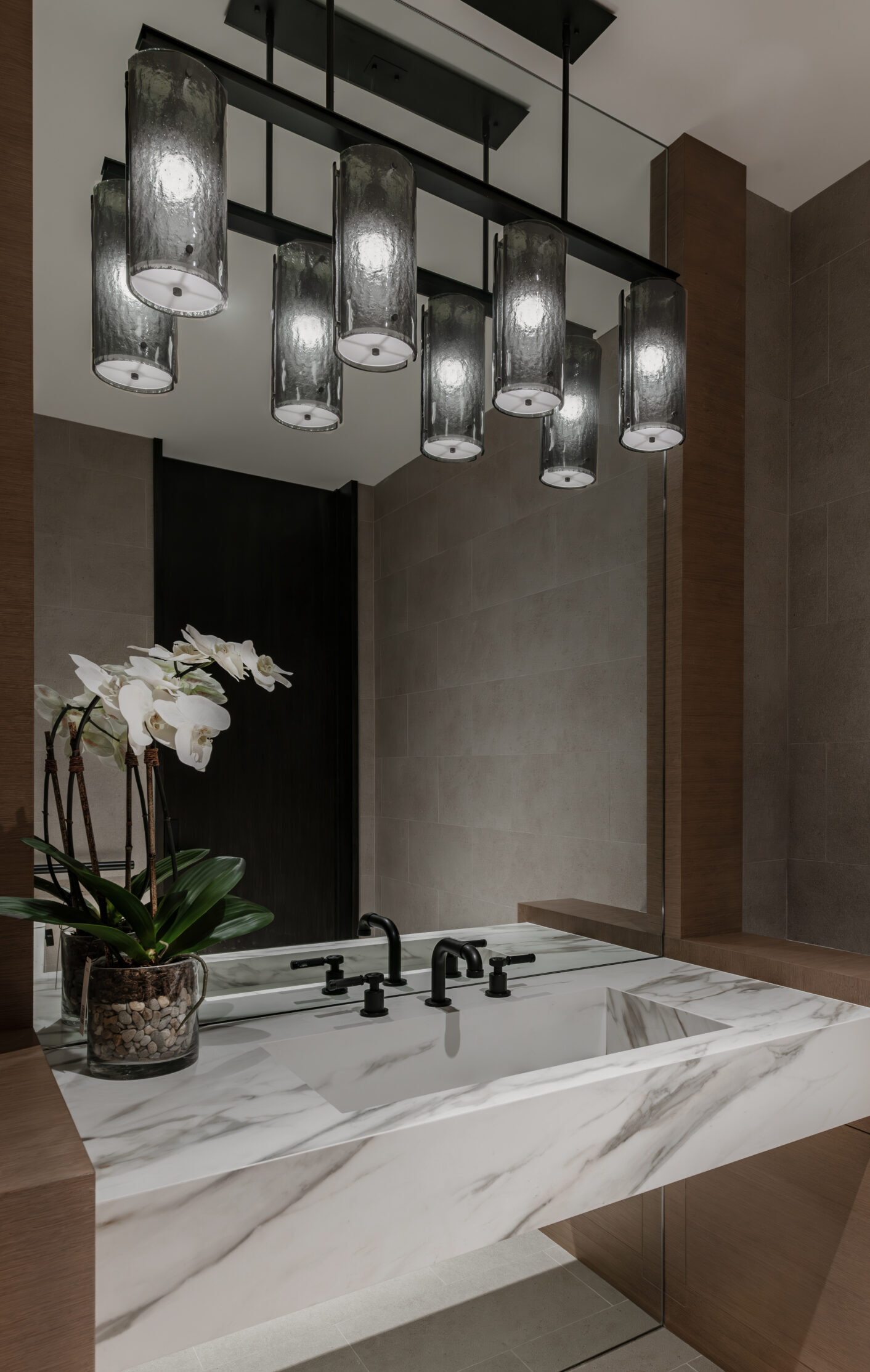 Textured Glass Linear Pendant Chandelier | Mark + Aly Interior Design, Rebekah Westover Photography