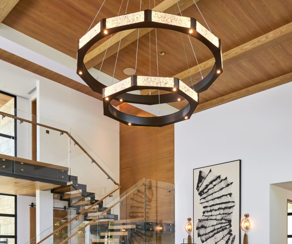 large two-tier Glacier ring chandelier in an elegant foyer