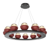 CHB0093-0C-MB-A-CA1-L3-RE-Hammerton-Studio-Cabochon-36-inch-platform-ring-chandelier-with-matte-black-finish-and-amber-blown-glass-shades-and-cinnamon-red-cap