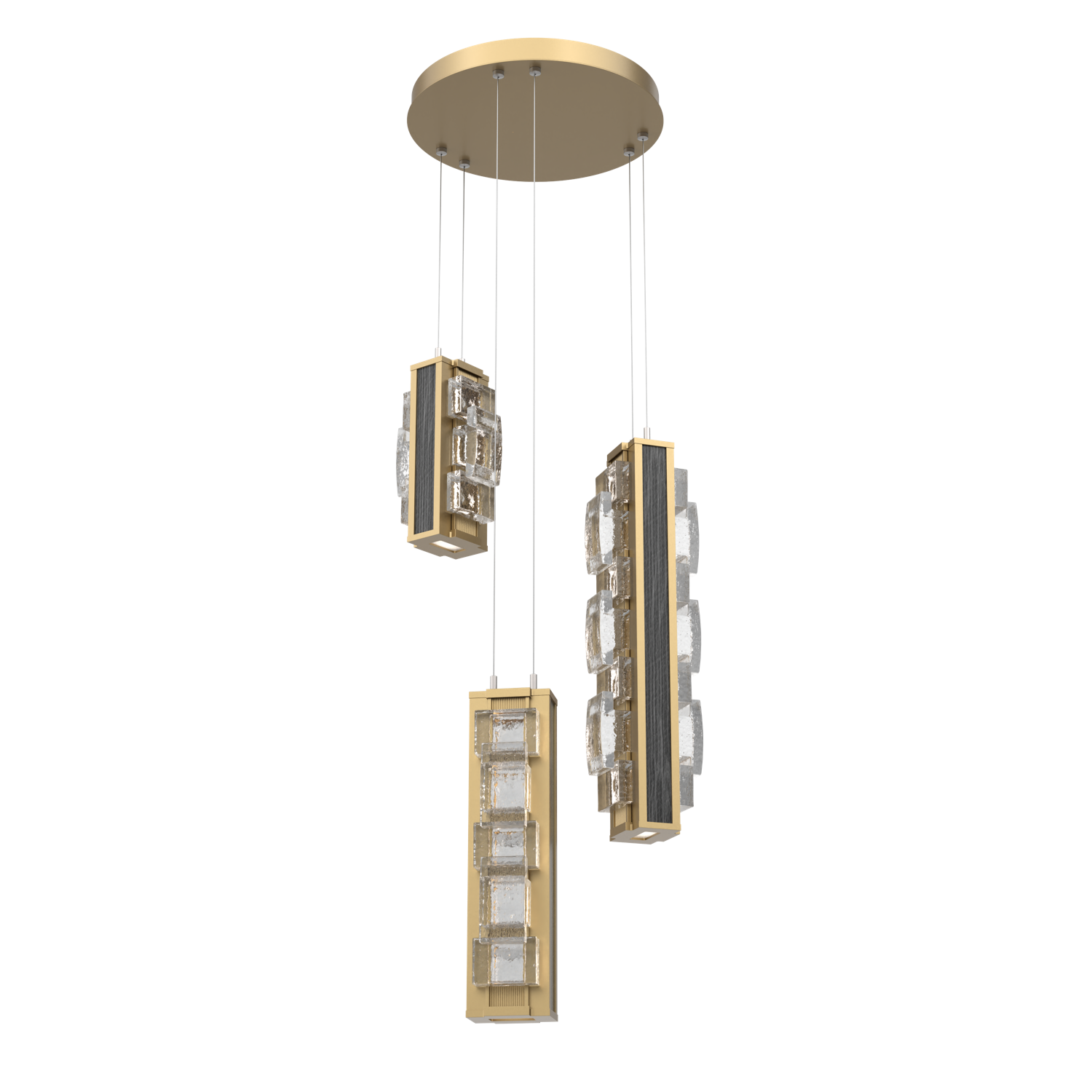 CHB0100-03-GB-TE-CA1-L3-W02-Hammerton-Studio-Tessera-3-light-multi-pendant-chandelier-with-gilded-brass-finish-and-clear-tetro-cast-glass-shade-and-dark-oak-wood-accent-and-LED-lamping