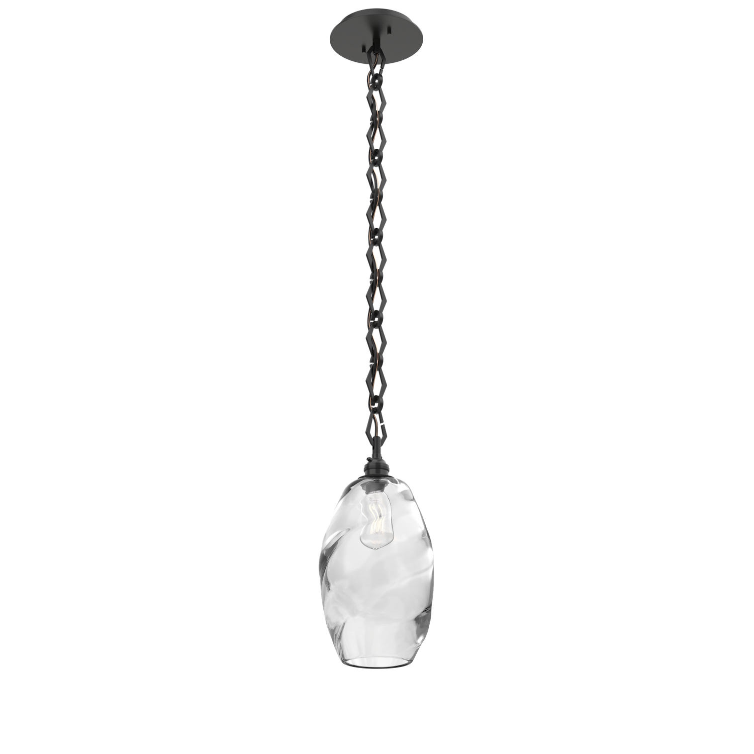 LNB0035-01-MB-OC-CH1-E2-Hammerton-Studio-Ellisse-single-pendant-light-with-matte-black-finish-and-optic-clear-blown-glass-shades-and-diamond-chain-suspension