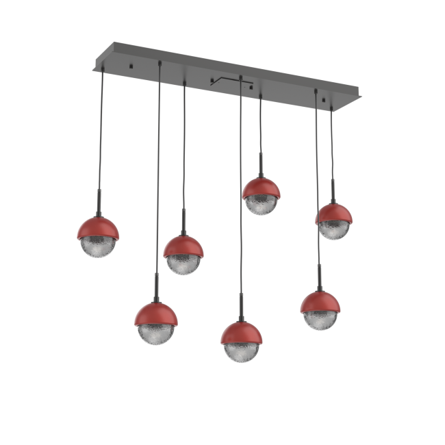 PLB0093-07-MB-S-C01-L3-RE-Hammerton-Studio-Cabochon-7-light-linear-pendant-chandelier-with-matte-black-finish-and-smoke-blown-glass-shades-and-cinnamon-red-cap