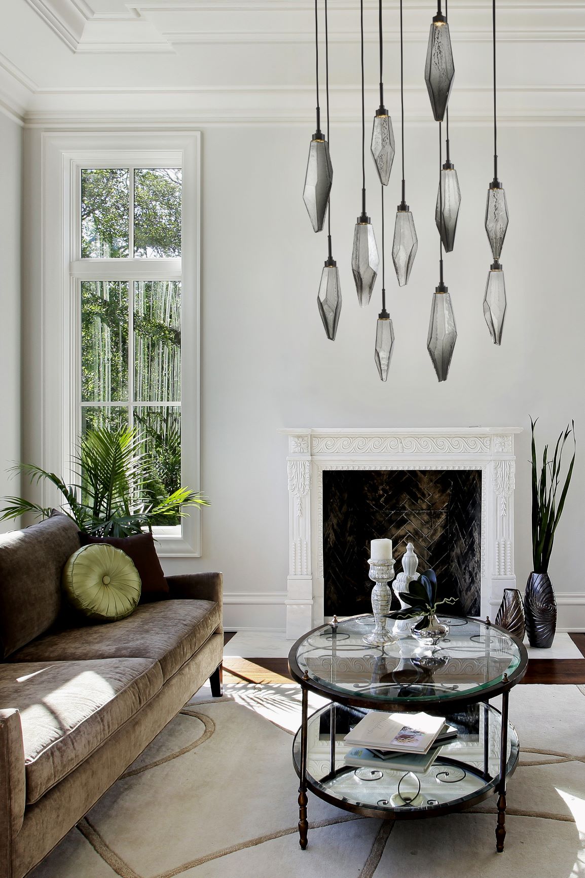 Rock Crystal Round Pendant Chandelier - 3 Lights