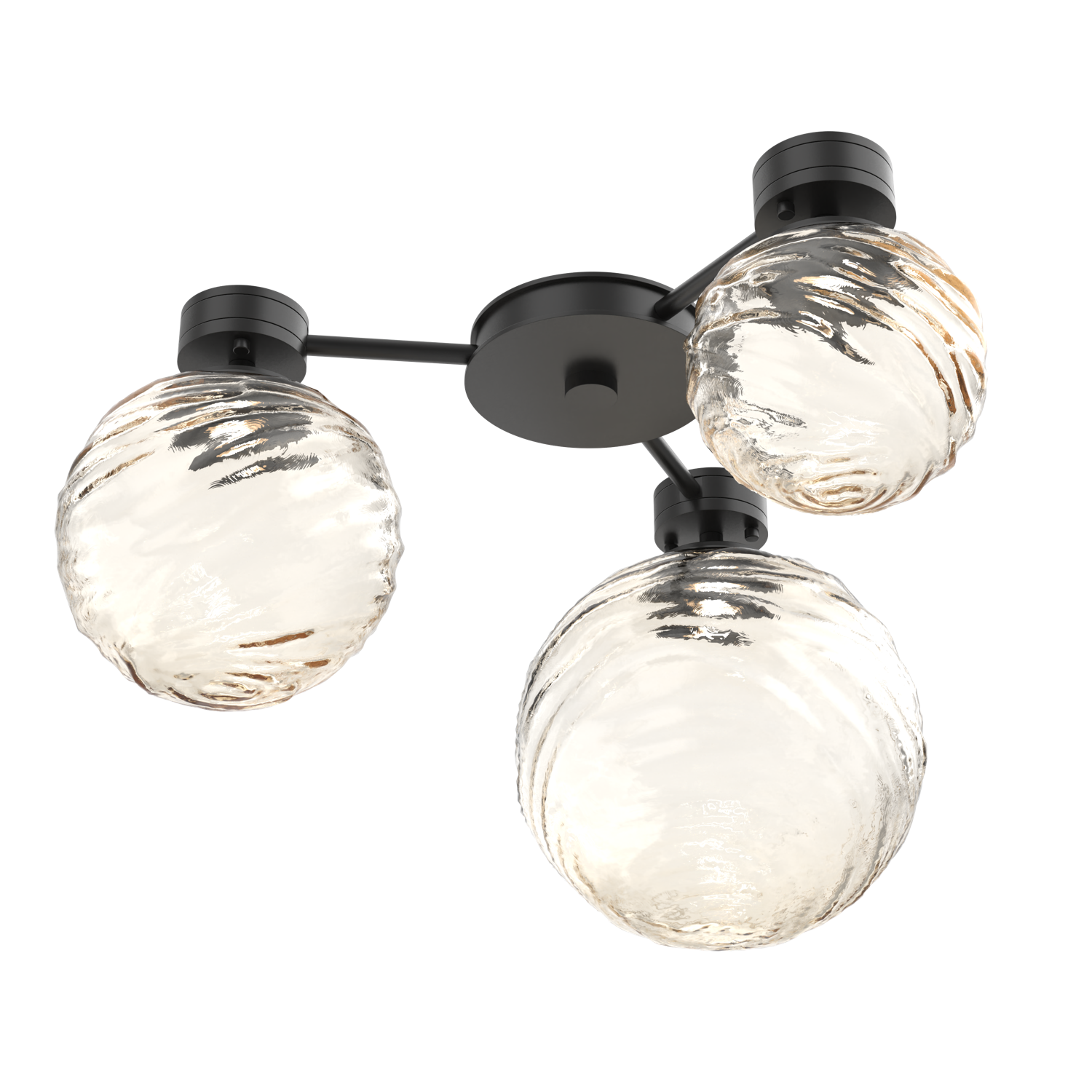 SMB0092-H3-MB-A-L3-Hammerton-Studio-Gaia–3-light-round-hub-and-spoke-ceiling-light-or-wall-sconce-with-matte-black-finish-and-amber-blown-glass-shades-and-LED-lamping