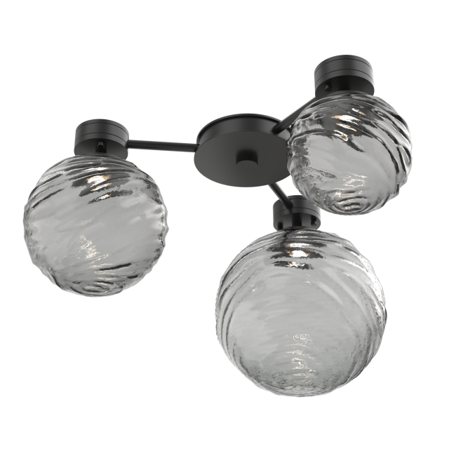 SMB0092-H3-MB-S-L3-Hammerton-Studio-Gaia–3-light-round-hub-and-spoke-ceiling-light-or-wall-sconce-with-matte-black-finish-and-smoke-blown-glass-shades-and-LED-lamping