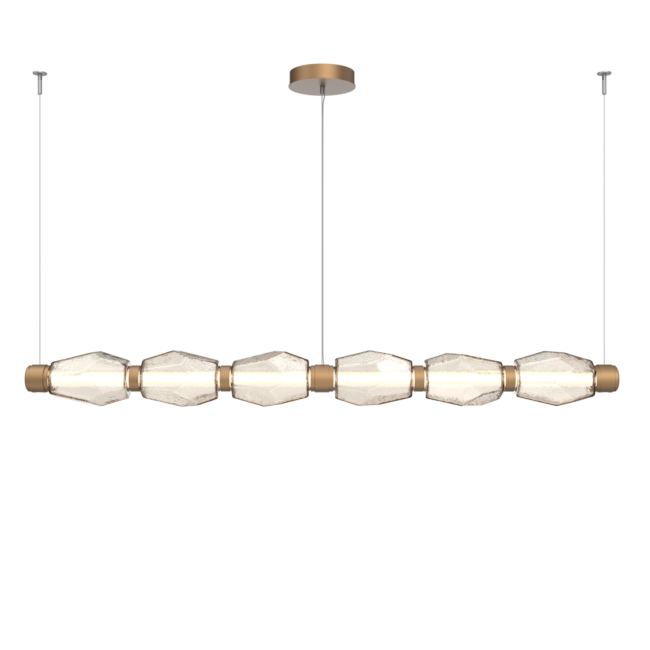 PLB0039-06-NB-A-Hammerton-Studio-Gem-73-inch-mandrel-linear-chandelier-with-novel-brass-finish-and-amber-blown-glass-shades-and-LED-lamping