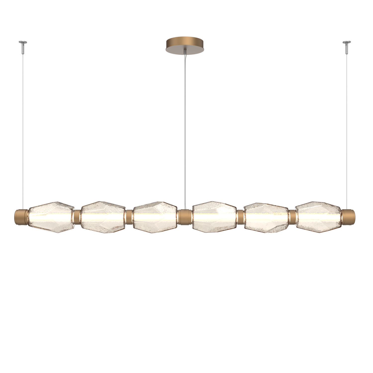 PLB0039-06-NB-A-Hammerton-Studio-Gem-73-inch-mandrel-linear-chandelier-with-novel-brass-finish-and-amber-blown-glass-shades-and-LED-lamping