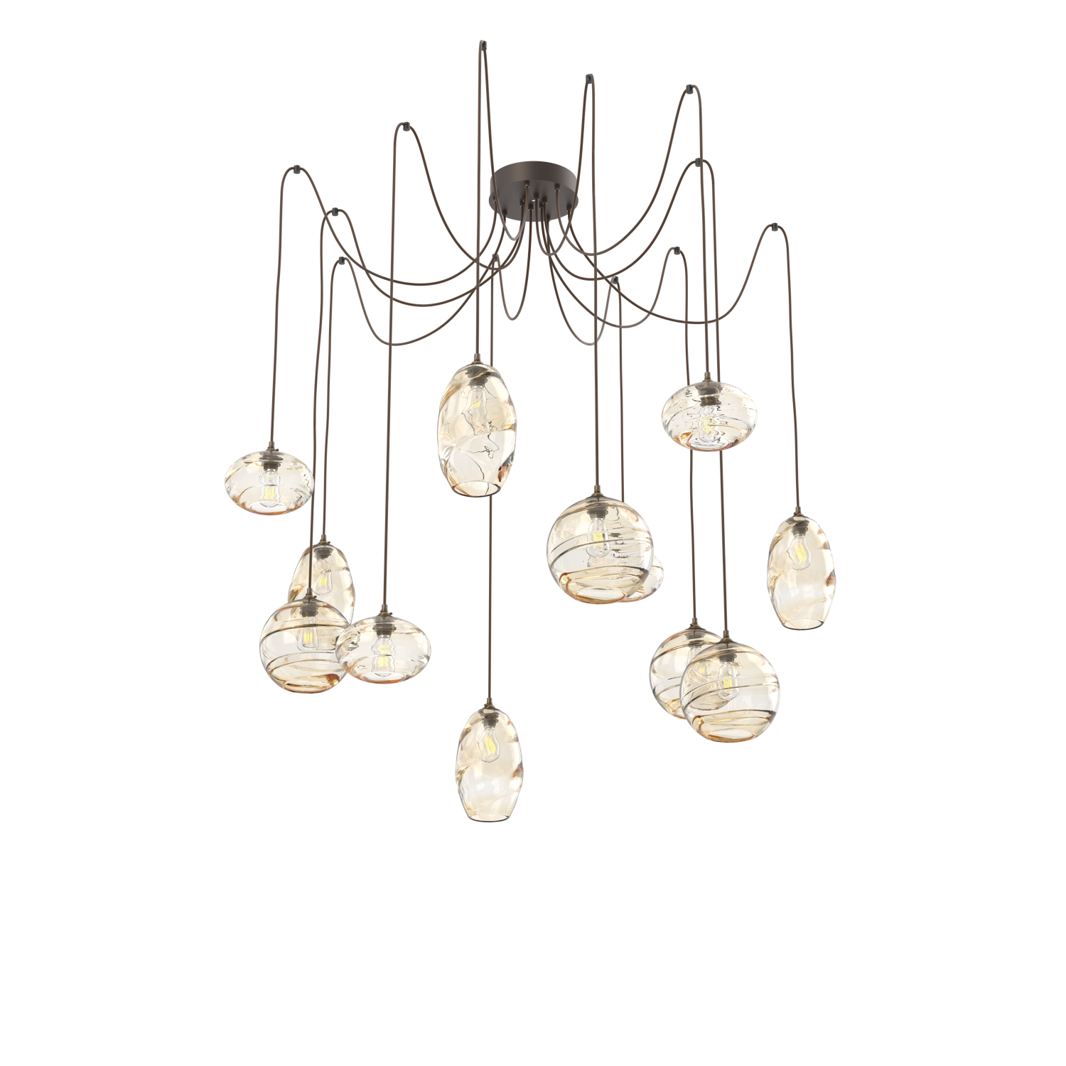 SCB0048-12-FB-A-Hammerton-Studio-Optic-Blown-Glass-Misto-12-light-swag-multi-pendant-chandelier-with-flat-bronze-finish-and-amber-blown-glass-shades-and-LED-lamping