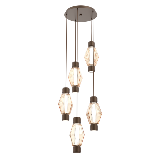CHB0049-D5-FB-RA-Hammerton-Studio-Aalto-5-light-mandrel-multi-pendant-chandelier-with-flat-bronze-finish-and-optic-ribbed-amber-glass-shades-and-LED-lamping