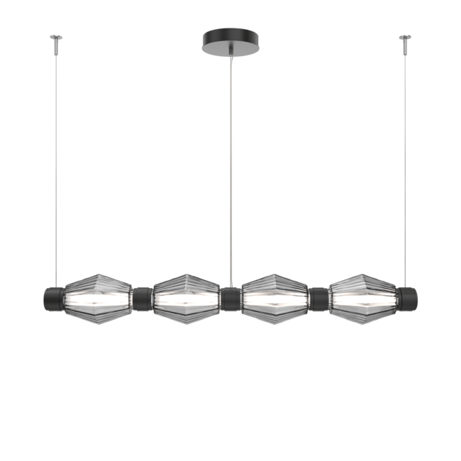 PLB0049-04-MB-RS-Hammerton-Studio-Aalto-52-inch-mandrel-linear-chandelier-with-matte-black-finish-and-optic-ribbed-smoke-glass-shades-and-LED-lamping