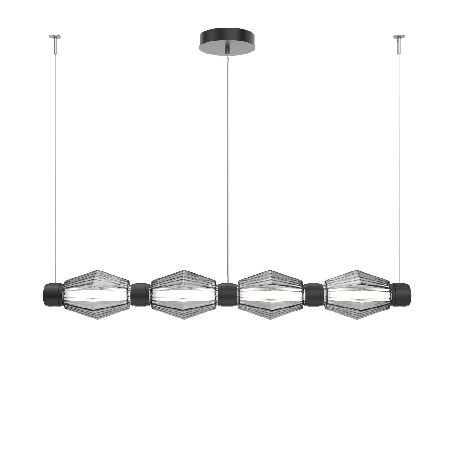 PLB0049-04-MB-RS-Hammerton-Studio-Aalto-52-inch-mandrel-linear-chandelier-with-matte-black-finish-and-optic-ribbed-smoke-glass-shades-and-LED-lamping
