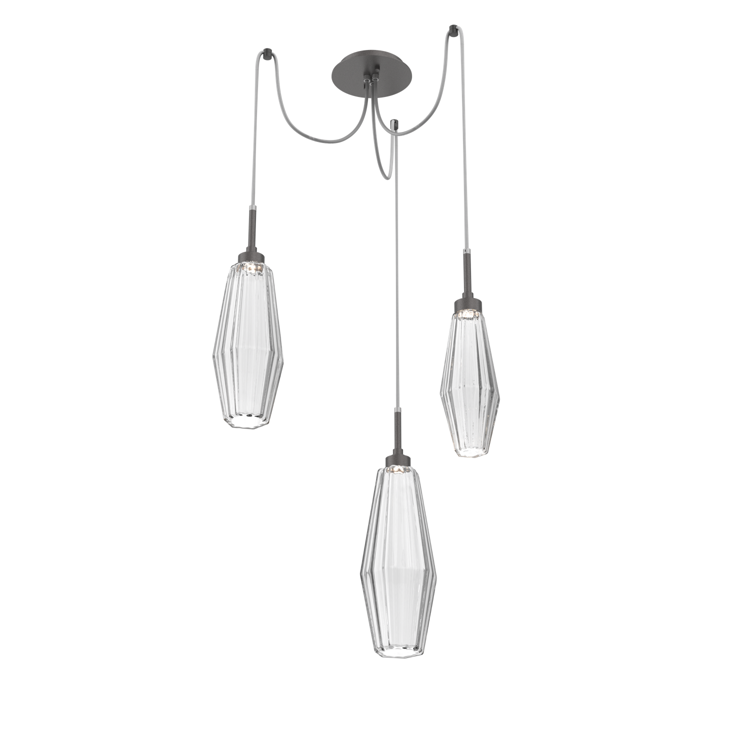 SCB0049-03-GP-RC-Hammerton-Studio-Aalto-3-light-swag-multi-pendant-chandelier-with-graphite-finish-and-optic-ribbed-clear-glass-shades-and-LED-lamping