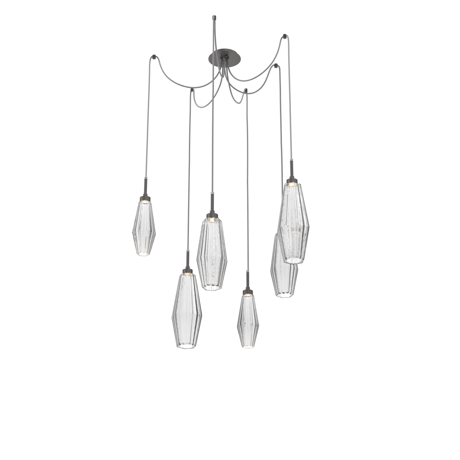 SCB0049-06-GP-RC-Hammerton-Studio-Aalto-6-light-swag-multi-pendant-chandelier-with-graphite-finish-and-optic-ribbed-clear-glass-shades-and-LED-lamping