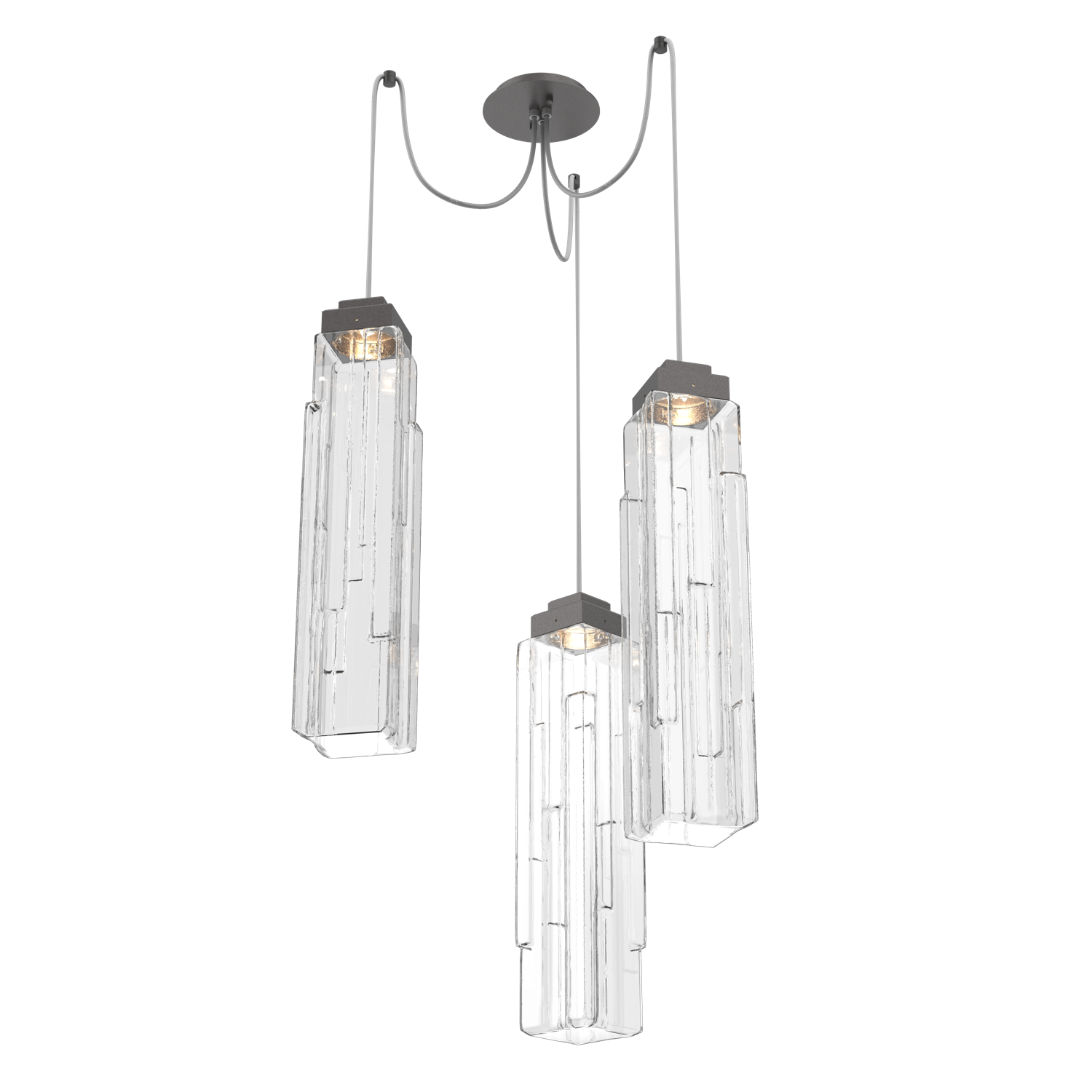 SCB0056-03-GP-LC-Hammerton-Studio-Ledgestone-3-light-swag-multi-pendant-chandelier-with-graphite-finish-and-clear-rectangular-blown-glass-shades-and-LED-lamping