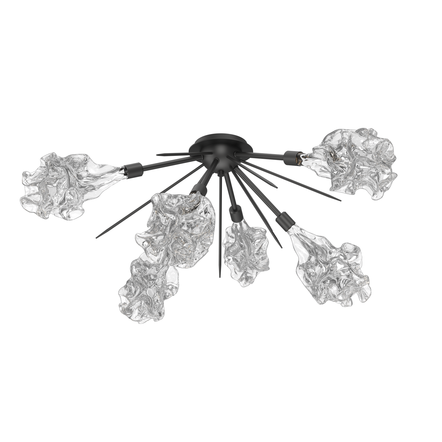 CLB0059-02-MB-BC-Hammerton-Studio-Blossom-6-light-starburst-flushmount-with-matte-black-finish-and-clear-blossom-shaped-blown-glass-shades-and-LED-lamping