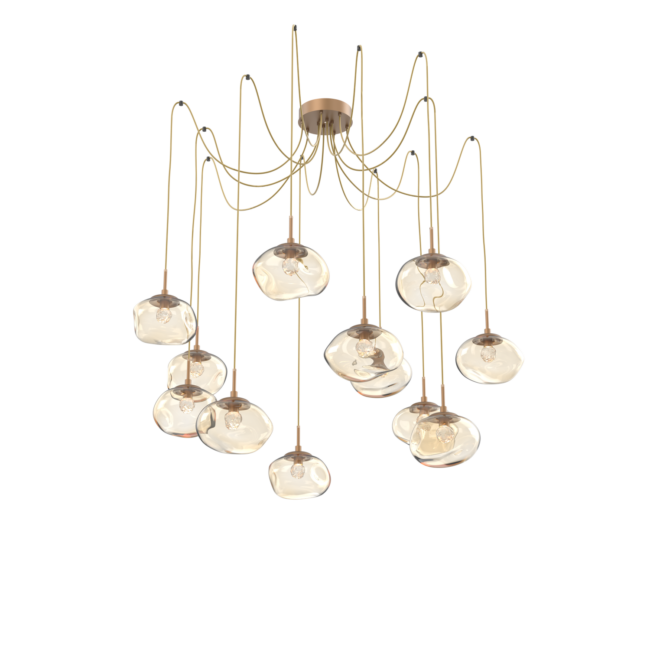 SCB0068-12-NB-FA-Hammerton-Studio-Nebula-Nova-12-light-swag-multi-pendant-chandelier-novel-brass-finish-amber-blown-glass-floret-clear-cast-glass-diffusers-LED-lamping