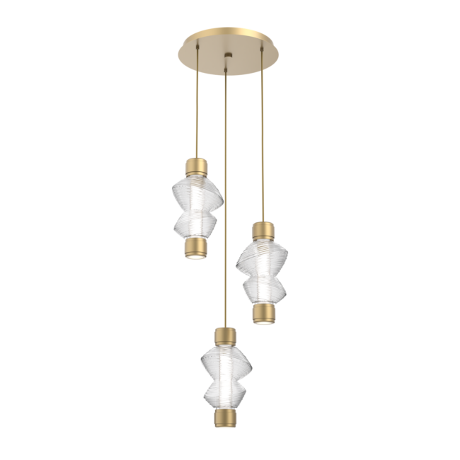 CHB0089-D3-GB-C-Hammerton-Studio-Mesa-3-light-mandrel-multi-pendant-chandelier-with-gilded-brass-finish-and-clear-blown-glass-shades-and-LED-lamping