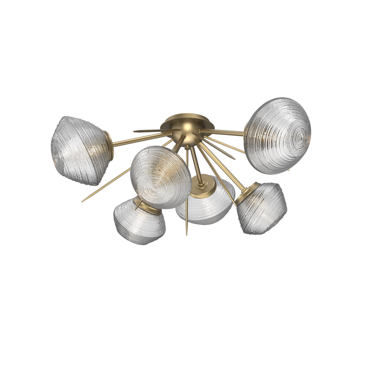 CLB0089-02-GB-C-Hammerton-Studio-Mesa-6-light-starburst-flushmount-with-gilded-brass-finish-and-clear-blown-glass-shades-and-LED-lamping