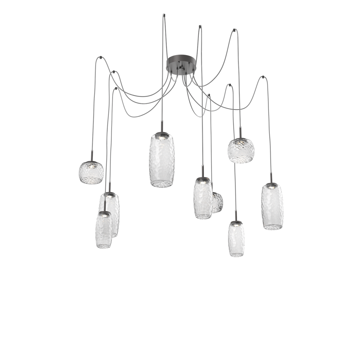 SCB0091-09-GP-C-Hammerton-Studio-Vessel-9-light-swag-multi-pendant-chandelier-with-graphite-finish-and-clear-blown-glass-shades-and-LED-lamping