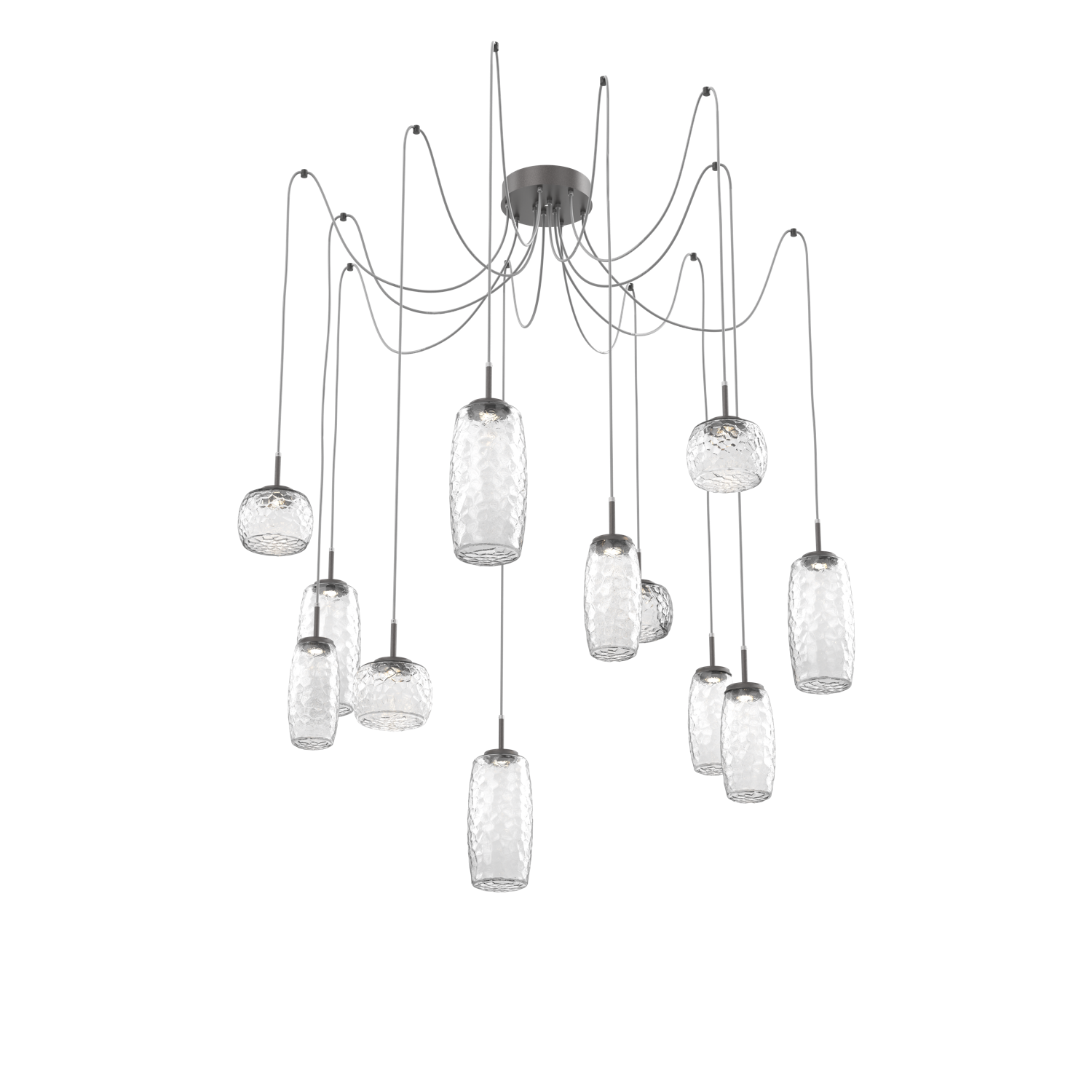 SCB0091-12-GP-C-Hammerton-Studio-Vessel-12-light-swag-multi-pendant-chandelier-with-graphite-finish-and-clear-blown-glass-shades-and-LED-lamping