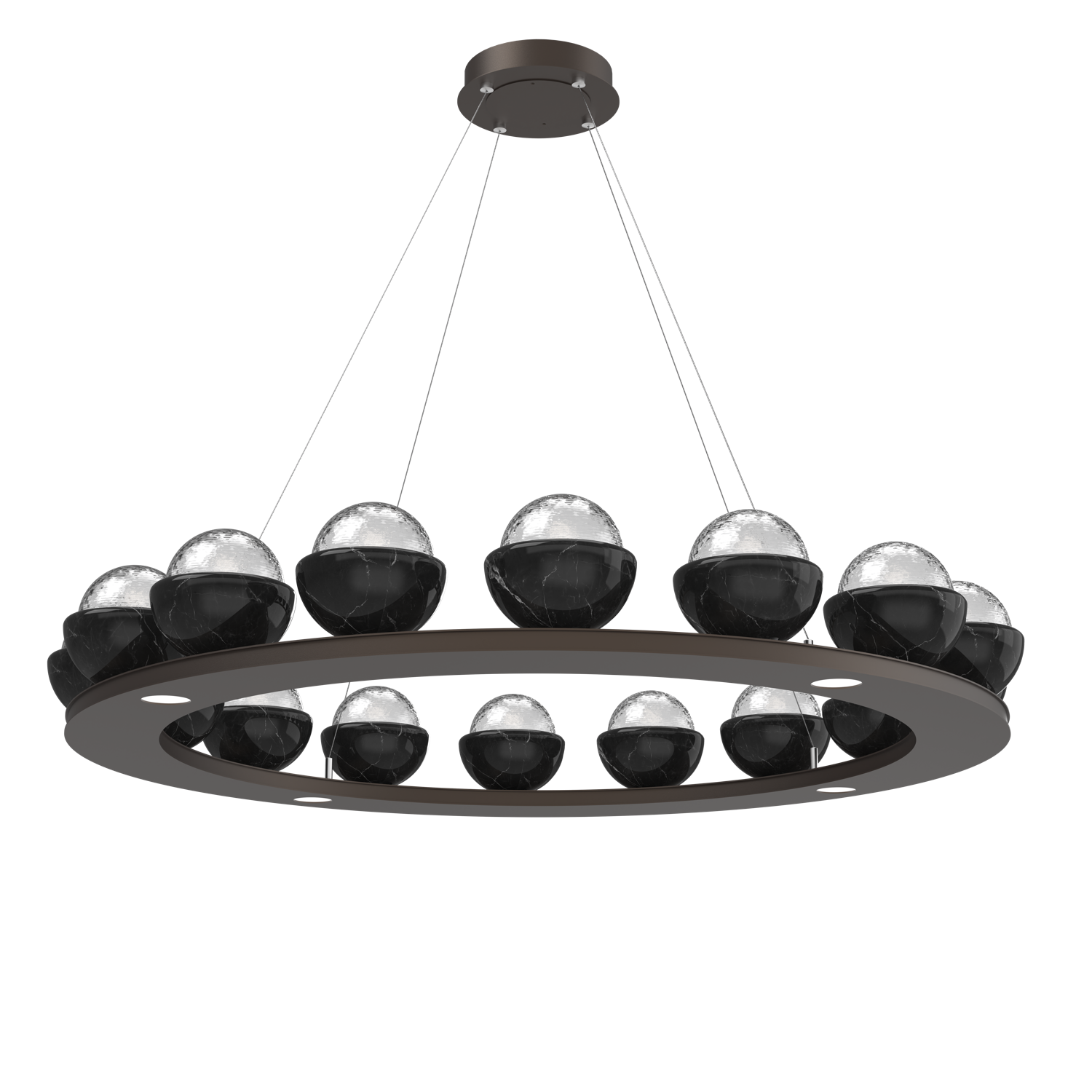 CHB0093-0D-FB-C-BM-Hammerton-Studio-Cabochon-48-inch-platform-ring-chandelier-flat-bronze-finish-clear-blown-glass-shades-black-marble-stone-accent-LED-lamping