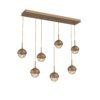 PLB0093-07-NB-A-MS-Hammerton-Studio-Cabochon-7-light-linear-multi-pendant-chandelier-novel-brass-finish-amber-blown-glass-shades-matching-metal-shade-accent-LED-lamping