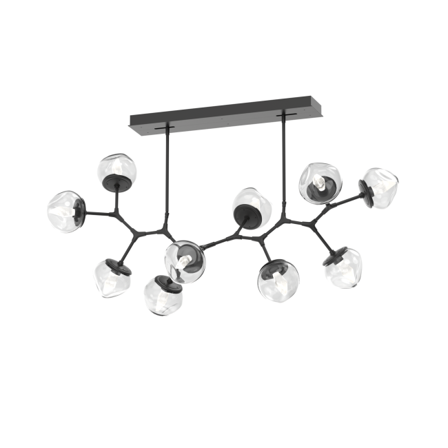 PLB0095-BC-MB-GC-Hammerton-Studio-Luna-10-light-modern-branch-chandelier-matte-black-finish-and-clear-blown-glass-geo-clear-cast-glass-diffusers-and-LED-lamping