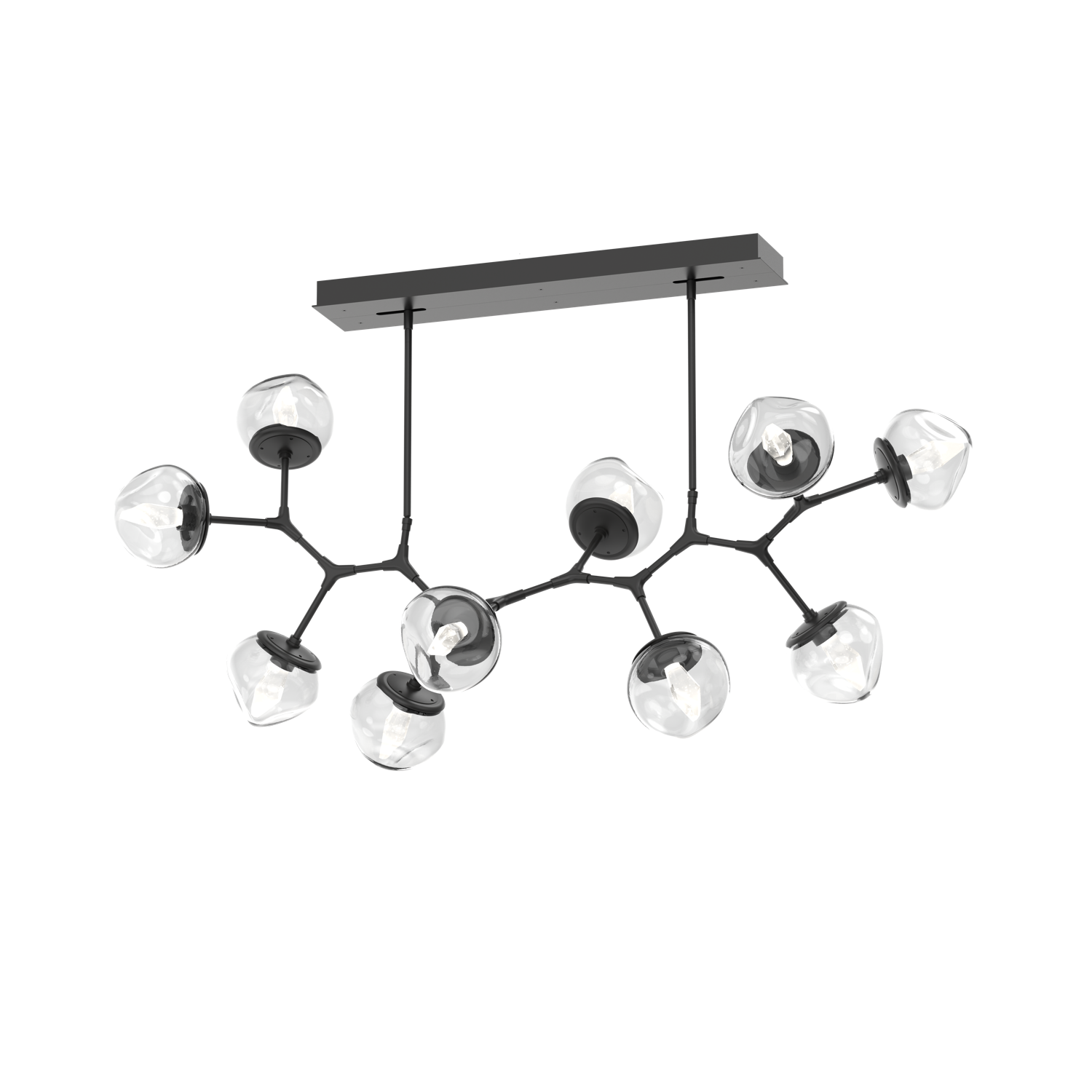 PLB0095-BC-MB-GC-Hammerton-Studio-Luna-10-light-modern-branch-chandelier-matte-black-finish-and-clear-blown-glass-geo-clear-cast-glass-diffusers-and-LED-lamping