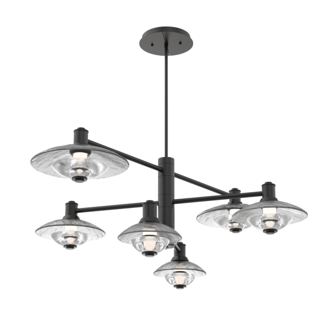 CHB0098-L6-MB-CG-Hammerton-Studio-Cirrus-6-piece-mobile-chandelier-with-matte-black-finish-and-clear-granite-glass-shades-and-LED-lamping